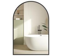 SONGMICS Espejo Colgante de Pared, Arqueado, 91 x 61 cm | Marco de Aleación de Aluminio, Vidrio Templado, para Dormitorio, Aalón, Vestidor, negro mate, Colección AILEAS LWM011BD01