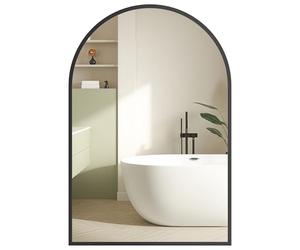 SONGMICS Espejo Colgante de Pared, Arqueado, 91 x 61 cm | Marco de Aleación de Aluminio, Vidrio Templado, para Dormitorio, Aalón, Vestidor, negro mate, Colección AILEAS LWM011BD01