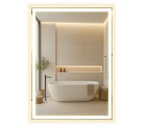 SONGMICS Espejo de Baño con Luz, Espejo de Pared Rectangular, Función Antivaho, Tono y Brillo Ajustables, Maquillaje, Dormitorio, Baño, 70,7 x 50,7 cm, Blanco Nube