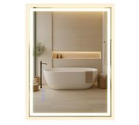 SONGMICS Espejo de Baño con Luz, Espejo de Pared Rectangular, Función Antivaho, Tono y Brillo Ajustables, Maquillaje, Dormitorio, Baño, 80,7 x 60,7 cm, Blanco Nube LWM210WC02