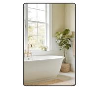 SONGMICS Espejo de Baño, Espejo de Pared, Rectangular, Marco de Aluminio, 110 x 70 cm, Lámina de Seguridad, 2 Opciones de Montaje, para Salón, Dormitorio, Negro Tinta LWM016BD01