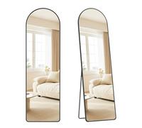 SONGMICS Espejo de Cuerpo Entero, 150 x 40 cm, Espejo de Pie Arqueado con Soporte, con Marco de Aleación de Aluminio, Cristal Templado, para Dormitorio, Salón, Vestuario, Negro Tinta LFM055BD01