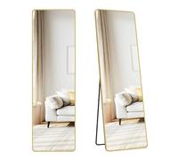 SONGMICS Espejo de Cuerpo Entero, 150 x 40 cm, Espejo de Pie Rectangular con Soporte, con Marco de Aleación de Aluminio, Cristal Templado, para Dormitorio, Salón, Vestuario, Oro Pálido LFM034AB01