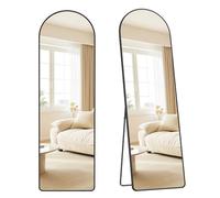SONGMICS Espejo de Cuerpo Entero, 160 x 50 cm, Espejo de Pie Arqueado con Soporte, con Marco de Aleación de Aluminio, Cristal Templado, para Dormitorio, Salón, Vestuario, Negro Tinta LFM051BD01