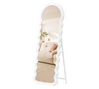 SONGMICS Espejo de Cuerpo Entero, 160 x 50 cm, Espejo de Suelo Ondulado Irregular con Soporte, de Pie, Marco MDF, para Dormitorio, Salón, Entrada, Blanco Nube LFM027W01