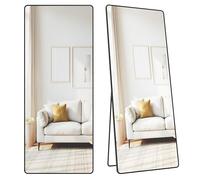 SONGMICS Espejo de Cuerpo Entero, 165 x 60 cm, Espejo de Pie Rectangular con Soporte, con Marco de Aleación de Aluminio, Cristal Templado, para Dormitorio, Salón, Vestuario, Negro Tinta LFM038BD01