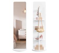 SONGMICS Espejo de Cuerpo Entero, Espejo de Pie, Giratorio 360°, 163 x 45 cm, con Base, Estantes y Ganchos, Vidrio Templado Transparente, para Dormitorio, Salón, Blanco Nube LFM036W01