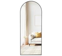 SONGMICS Espejo de Cuerpo Entero, Negro Arqueado con Soporte, 165 x 60 cm | Full Length Mirror, Marco de Aleación de Aluminio, Cristal Templado, para Dormitorio, Salón, Vestuario, Negro, LFM039BD01
