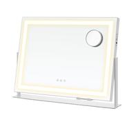 SONGMICS Espejo de Maquillaje de Mesa con Luces, 62,5 x 10 x 45,8 cm | ISLAND Collection LWM002W02 - Espejo cosmético con control táctil, 3 colores de luz, regulable, soporte para teléfono móvil