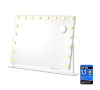SONGMICS Espejo de Maquillaje de Mesa con Luces, 80 x 13 x 64,5 cm | Para Baño, Tocador, Dormitorio, Acero, Espejo, MDF, Blanco mate, Colección Berit LWM003WC02