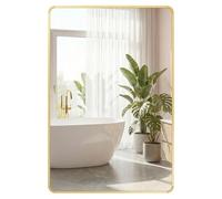 SONGMICS Espejo de Pared, 91 x 61 cm, Vidrio Templado | Rectangular, Marco de Aleación de Aluminio, para Dormitorio, Vestidor, Dorado Pálido, Colección BERIT LWM010AB01