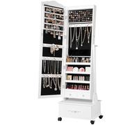 SONGMICS Espejo Joyero, Armario de Pie, con 3 Cajones, con Cerradura | Armario para Joyas, con 4 Estantes y 3 Cajones, para Pendientes, Collares, Negro Tinta y Blanco, Colección Berit JBC61W