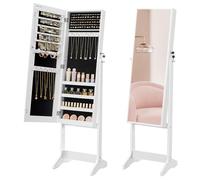 SONGMICS Espejo Joyero, Armario para Joyas, Armario Joyero Bloqueable, Espejo de Longitud Completa, regalo dia de la madre, Montaje Sencillo, Superficie Blanca y Forro Negro JJC69WT