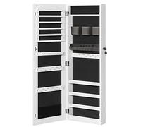 SONGMICS Espejo Joyero, Armario para Joyas, Armario Joyero con 2 Organizadores de Cosméticos, Armario para Pared, Espejo Psicodélico sin Marco, con Cerradura y Llaves, Blanco JJC001W01