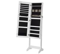 SONGMICS Espejo Joyero, Armario para Joyas, Armario Joyero con 2 Organizadores de Cosméticos, Armario de Pie, Espejo sin Marco, con Cerradura y Llaves, para Pedientes, Collares, Blanco JJC002W01