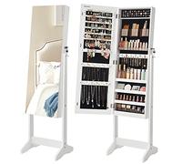 SONGMICS Espejo Joyero, Armario para Joyas, Armario Joyero con 2 Organizadores de Cosméticos de Pie, Espejo sin Marco, con Cerradura y Llaves, para Pedientes, Collares, Blanco JJC002W01