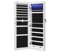 SONGMICS Espejo Joyero de Pared, Espejo Joyero Colgante sin Marco, Armario de Joyas con 6 Leds para Colgar en la Pared o en la Puerta, Gran Capacidad con 2 Cajones, Blanco, Regalo de Navidad