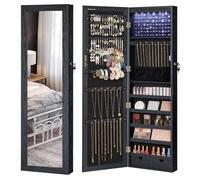 SONGMICS Espejo Joyero LED, con Cerradura, 2 Cajones, 120 cm de Alto | Armario Joyero de Pared o Montado en la Puerta, 10 x 37 x 120 cm, Gris Carbón y Negro Tinta, Colección BERIT JJC093B01