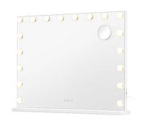 SONGMICS Espejo Tocador, Espejo Maquillaje con Luz con Base Fija, 80x60 cm | 3 Modes Table Mirror, 18 LED Lights, Touch Control, Espejo de Mesa, Blanco Mate, LWM223WC02