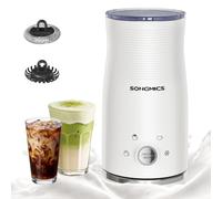 SONGMICS Espumador de Leche Eléctrico 4 en 1, 300 ml | Batidor de Leche Automático, 10,5 x 10,5 x 20,3 cm, Acero Inoxidable, Apagado Automático, para Café, Blanco Nube, XNP001W1EU