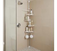 SONGMICS Estante de Baño Ajustable, 4 Bandejas, Marco de Acero Inoxidable BLANCO