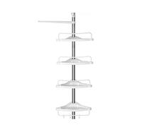 SONGMICS Estante de Baño Ajustable, 4 Bandejas, Marco de Acero Inoxidable | Columna de Ducha Telescópica, 95-300 cm, de Suelo a Techo, 3 Ganchos, 1 Toallero, Blanco y Plateado, Colección PARSON BCB02SW