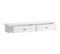 SONGMICS Estante de Pared con 2 Cajones, Carga de 15 kg, 65 x 15 x 10 cm | Baldas Flotantes Pared, para Pasillo, Salón, Oficina, Ahorro de Espacio, Estilo Moderno, Blanco, Colección ISLAND LWS65WTV1