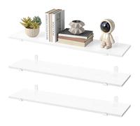 SONGMICS Estante de Pared, Estante Flotante, Estilo Moderno, Decorativo para Dormitorio, Salón, Comedor y Cocina, Carga 10 kg, Juego de 3, 21,3 x 80 x 10 cm, Blanco Nieve y Blanco Mate LWS008WE01-3J