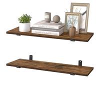 SONGMICS Estante de Pared, Estante Flotante, Estilo Moderno, Decorativo para Dormitorio, Salón, Comedor y Cocina, Carga 10 kg, Juego de 2, 20 x 60 x 7 cm, Marrón Rústico y Negro Tinta LWS004KD01-2J