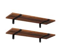 SONGMICS Estante de Pared, Juego de 2, Estante Flotante, Estilo Moderno, Decorativo para Dormitorio, Salón, Comedor y Cocina, Carga Máxima 10 kg, 20 x 60 x 7 cm, Marrón Rústico y Negro Tinta LWS04NB