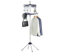 SONGMICS Estante de Secado de Ropa de 2 Niveles, Estante Plegable de 72 Pulgadas con 3 Brazos giratorios para Perchas, 24 Clips, Acero Inoxidable, para 27 Piezas de Ropa, Azul y Plateado ULLR512Q01