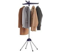SONGMICS Estante de Secado de Ropa, Estante Plegable de 69 Pulgadas de Alto con 3 Brazos giratorios para Perchas, 4 Patas, Acero Inoxidable, para 27 Piezas de Ropa, Azul y Plateado ULLR510Q01
