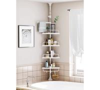 SONGMICS-estante esquinero telescópico para baño, marco de acero inoxidable de 95-300 cm, 4 bandejas, 3 ganchos, 1 Barra de toalla Blanco/plateado BLANCO