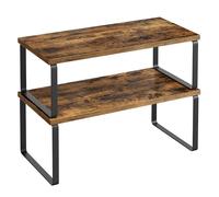 SONGMICS Estante organizador de gabinete, juego de 2 estantes de encimera de cocina, almacenamiento de cocina, estante de especias, apilable, expandible, metal y madera de ingeniería, negro y marrón