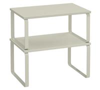 SONGMICS Estante para Especias, Juego de 2, Organizador de Armario, Estante de Almacenamiento de Cocina Extensible, Especiero de Metal y Madera de Ingeniería, Beige Capuchino KCS002K01