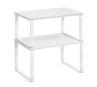 SONGMICS Estante para Especias Extensible, Juego de 2 | Organizador de Armario, Acero y Tablero de Partículas, Blanco Nieve y blanco mate, Colección BYSTRO KCS02W01