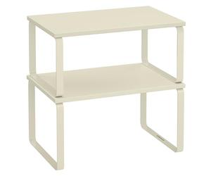 SONGMICS Estante para Especias Extensible, Juego de 2 | Organizador de Armario, Acero y Tablero de Partículas, Blanco cálido claro, Colección BYSTRO KCS002W02