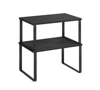 SONGMICS Estante para Especias Extensible, Juego de 2 | Organizador de Armario, Metal y Madera de Ingeniería, Negro Ébano y Negro, Colección BYSTRO KCS02B01