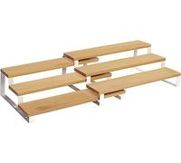 SONGMICS Estante para Especias, Juego de 2, 3 Niveles, Extensible, Apilable | Estantes de Armario, Bambú y Acero, para Despensa, Encimera, Color bambú original y blanco mate, Colección BYSTRO KCS016N02