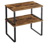 SONGMICS Estante para Especias Extensible, Juego de 2 | Organizador de Armario, Acero y Tablero de Partículas, Tostado y Negro, Colección BYSTRO KCS020X01