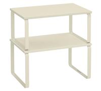 SONGMICS Estante para Especias, Juego de 2, Organizador de Armario, Estante de Almacenamiento de Cocina Extensible, Especiero de Metal y Madera de Ingeniería, Blanco Nube KCS002W02