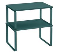 SONGMICS Estante para Especias, Juego de 2, Organizador de Armario, Estante de Almacenamiento de Cocina Extensible, Especiero de Metal y Madera de Ingeniería, Verde Hiedra KCS002C02