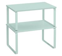 SONGMICS Estante para Especias, Juego de 2, Organizador de Armario, Estante de Almacenamiento de Cocina Extensible, Especiero de Metal y Madera de Ingeniería, Verde Luna KCS002C01