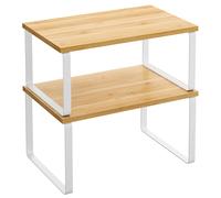 SONGMICS Estante para Especias, Juego de 2, Organizador de Armario, Estante de Almacenamiento de Cocina Extensible, Especiero de Metal y Madera de Ingeniería, Blanco Nube y Beige Natural/Negro Tinta y
