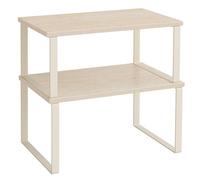 SONGMICS Estante para Especias, Juego de 2, Organizador de Armario, Estante de Almacenamiento de Cocina Extensible, Especiero de Metal y Madera, Beige Travertino y Blanco Crema KCS020L01