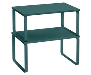 SONGMICS Estante para Especias, Juego de 2, Organizador de Armario, Estante de Almacenamiento de Cocina Extensible, Especiero de Metal y Madera de Ingeniería, Verde Hiedra KCS002C02