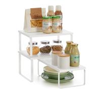 SONGMICS Estante para Especias, Juego de 3, Organizador de Armario, Apilables, Especieros Extensibles, Metal y Madera de Ingeniería, Blanco Nieve y Blanco Mate KCS220W01