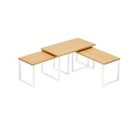 SONGMICS Estante para Especias, Juego de 3, Organizador de Armario, Apilables, Especieros Extensibles, Metal y Madera de Ingeniería, Blanco Crema y Beige Natural KCS014W01