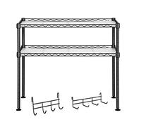 SONGMICS Estante para Horno de Microondas, Soporte Organizador de 2 Niveles para el Mostrador de la Cocina, con 2 Estantes Ajustables y 8 Ganchos, Negro LGR20BK