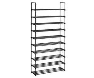 SONGMICS - Estante para Zapatos de 10 Niveles, Soporte para Zapatos Alto, Soporte para Zapatos Finos, Almacenamiento de Zapatos, Metal, Ahorro de Espacio, vestidor, Entrada, 30 x 94 x 206 cm, Negro